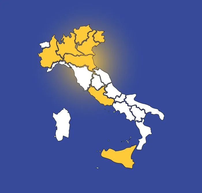 Mappa delle aree servite da Ecos Solution in Italia